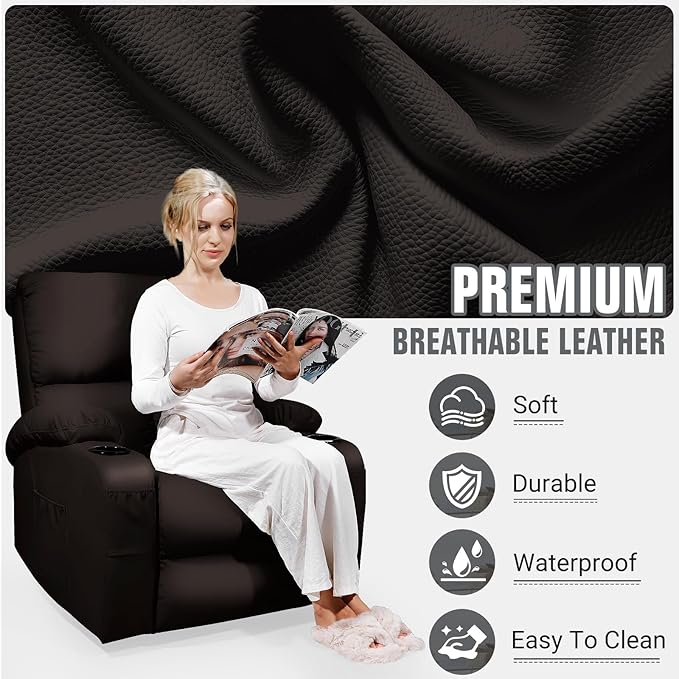 Rocking Recliner Chair, Massage Rocker Recliner Chair with Vibration Massage and Heat,360° Swivel Recliner Chairs, Living Room, Bedroom, Nursery, RV, Brown