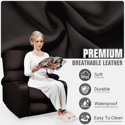Rocking Recliner Chair, Massage Rocker Recliner Chair with Vibration Massage and Heat,360° Swivel Recliner Chairs, Living Room, Bedroom, Nursery, RV, Brown