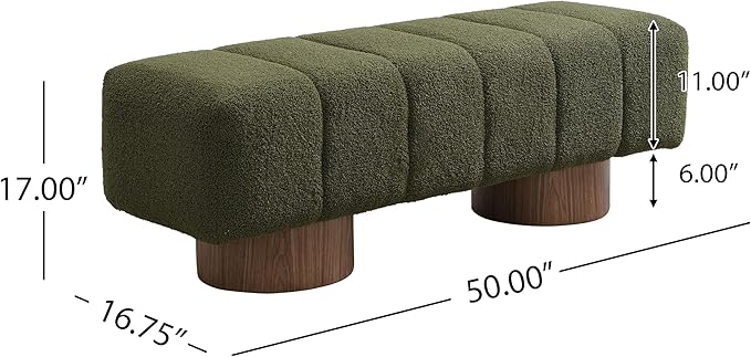 Christopher Knight Home Manila 50" Boucle Fabric Dining Bench, Rectangular Upholstery Ottoman Bench, Bedroom End of Bed Footstool, Living Room Extra Seat Footrest, No Assembly Needed, Jungle Green