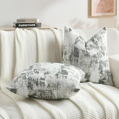 FUTEI Dark Green White Decorative Throw Pillow Covers 16x16 Inch Set of 2,Soft Faux Cashmere Jacquard - Textured & Cozy Cushion Case,Modern Home Decor for Couch Bed Living Room