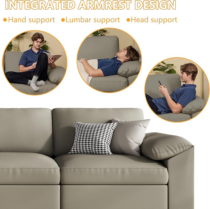 EASE MOOSE Leather Sectional Couch, Oversized Modular Sectional Sofas, Wide Deep Seat Modular Couch, Scratch Resistant Faux Leather Material, L Shaped Sofa for Big Spaces,Light Grey