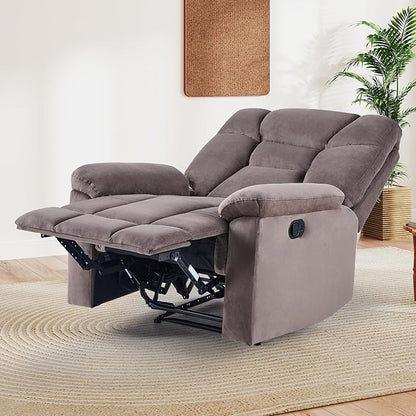 EBELLO Manual Recliner Chair for Adults with Soft Padded Headrest and Backrest, Overstuffed Single Recliner Sofa Chair for Living Room, Dark Brown