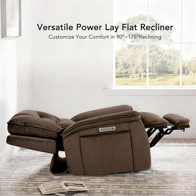 EONIX Triple Motor Lay Flat Zero Gravity Power Recliner Chair with Heat and Massage, Independent Adjustable Backrest Footrest Headrest, 400lbs Heavy Duty Medium Size, Stylish Chenille, Dark Brown