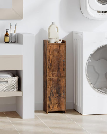 Bathroom Storage Cabinet, Corner Floor Cabinet with 2 Doors and Adjustable Shelf, Narrow Toilet Paper Cabinets, Bathroom Organizer for Small Spaces, 7.9" D x 7.9" W x 29.5" H Rustic Brown
