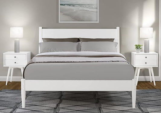 Camaflexi Mid-Century Panel Bed - Full Size - White Finish