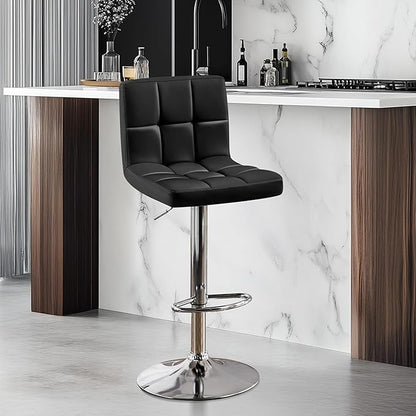 Yaheetech Bar Stools, Adjustable PU Leather Swivel Barstools, Modern Counter Stools with Back and Footrest, Counter Height Barstools for Bar, Kitchen, Dining Room, Black