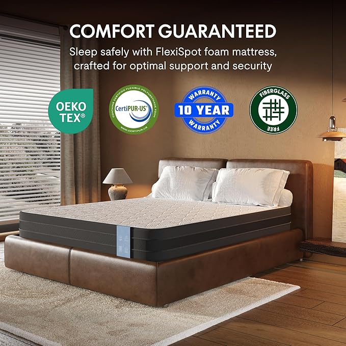 FLEXISPOT 12'' Queen Size Cooling Gel Memory Foam Mattress, Viscose from Bamboo, Medium Firm, 10-Year Warranty, Mattress-in-A-Box, Certi-PUR & Oeko-TEX Certified, Washable, Fire-Resistant.