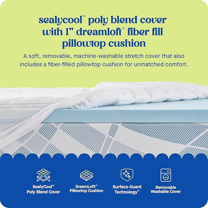 Sealy Dreamlife 3” Gel Memory Foam Twin XL Mattress Topper with 1” Quilted Cooling Cover, SealyComfort Gel Foam, SealyCool Poly Blend Cover