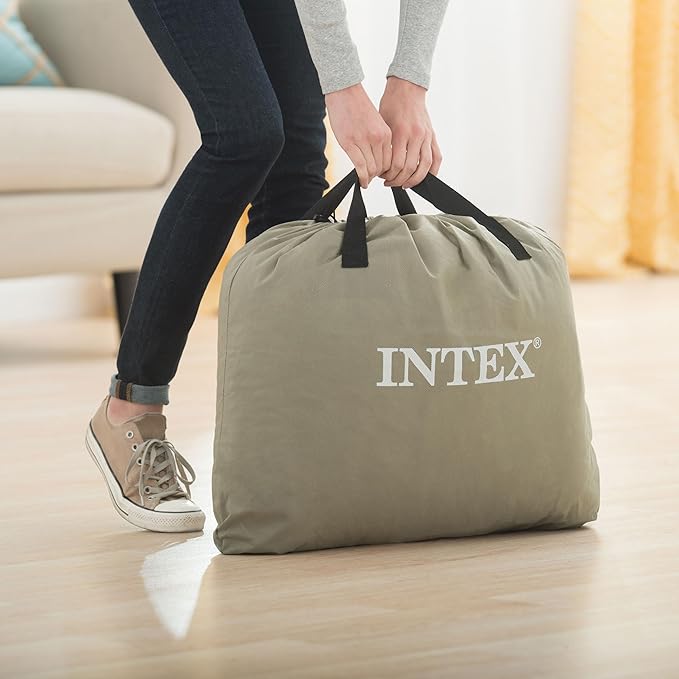 Intex Air Mattress, 64123ED Dura-Beam Plus Pillow Rest Fiber-Tech – Queen Size – Built-in Electric Pump – 16.5in Bed Height – 600lb Weight Capacity