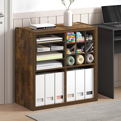 Furinno Cubicle Book Shelf, 4-Cube Bookself, Thick Frame Bookcase with Reversible Open Back, 14.6 x 30 x 30, for Living Room, Bedroom, Home Office, Amber Pine