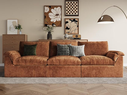 EASE MOOSE Oversized Boneless Couch for Living Room, Sectional Cloud Sofa, Modular Cloud Couch, 3-Seater Deep Seat Sofas with Pillow for Bedroom, Apartment, No Assembly Required, Chenille (Brown)