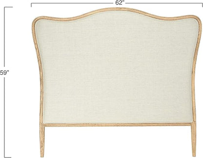 Creative Co-Op Modern Farmhouse Solid Oak Wood Headboard with Linen Upholstery, Natural and Beige, Queen