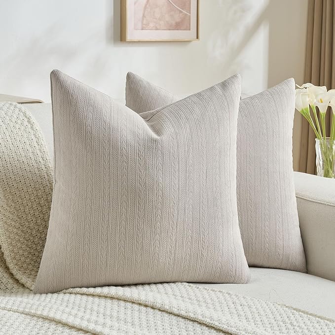 FUTEI Oatmeal Decorative Throw Pillow Covers 16x16 Inch Set of 2,Soft Cozy Wheat Ear Striped Patterns Cushion Cases,Modern Home Decor for Couch Bed Living Room