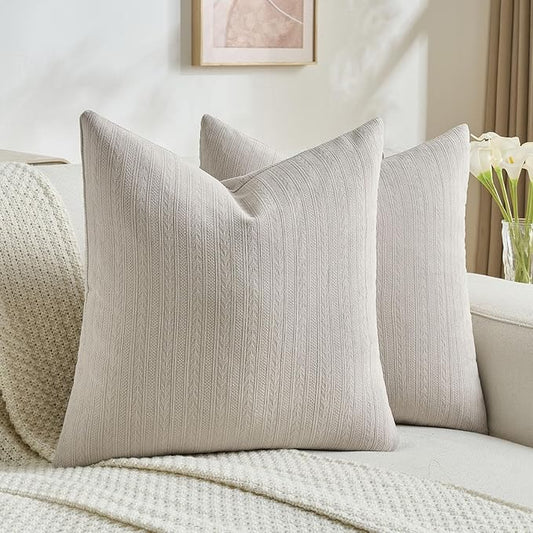 FUTEI Oatmeal Decorative Throw Pillow Covers 26x26 Inch Set of 2,Soft Cozy Wheat Ear Striped Patterns Euro Pillow Shams,Modern Home Decor for Couch Bed Living Room