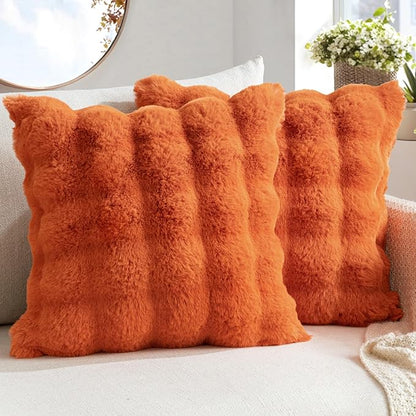MIULEE Faux Fur Pillow Covers Thick Soft Plush Throw Pillows Luxury Home Decor for Fall Couch Bed Bedroom Living Room Sofa,20x20 Inch Pack of 2 Burnt Orange
