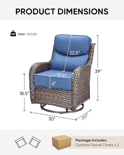 HUMMUH Outdoor Patio Wicker Swivel Rocker Chairs Set of 2 with 6-Inch Thick Cushion High Back Wicker Conversation Set for Porch Balcony Deck
