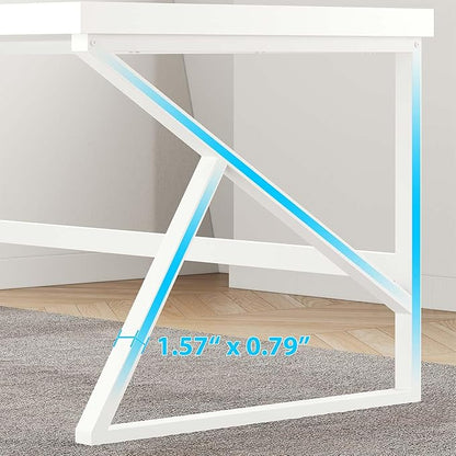 HSH White Computer Desk, Modern Wood Home Office Desk, PC Desk for Executive Work Writing Study Gaming Student Bedroom, Farmhouse Simple Wooden and Metal Computer Table Workstation, White Oak 55 Inch