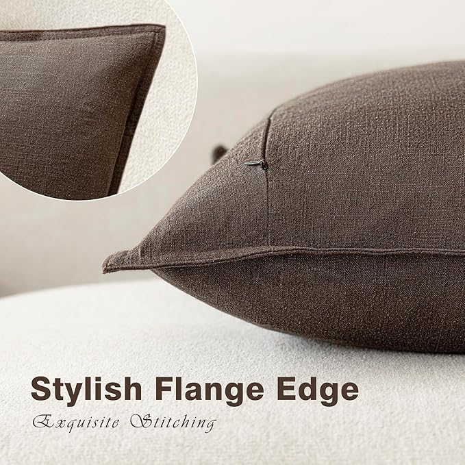 Foindtower Pack of 2, Decorative Linen Soild Throw Pillow Covers Soft Accent Cushion Case Boho Farmhouse Neutral Pillowcase for Couch Sofa Bedroom Living Room Home Decor 24 x 24 Inch Reddish Brown