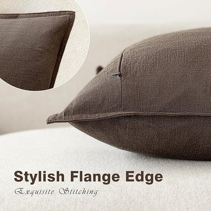 Foindtower Pack of 2, Decorative Linen Soild Throw Pillow Covers Soft Accent Cushion Case Boho Farmhouse Neutral Pillowcase for Couch Sofa Bedroom Living Room Home Decor 24 x 24 Inch Reddish Brown