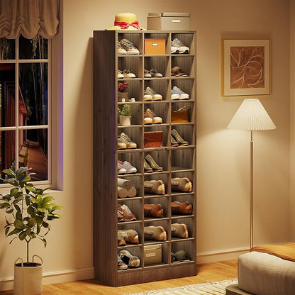 Tribesigns 10-Tier Shoe Storage Cabinet Set of 2, Gray Wooden Shoe Rack with 30 Cubbies, Freestanding Tall Entryway Shoe Organizer for Closet, Entryway, Living Room