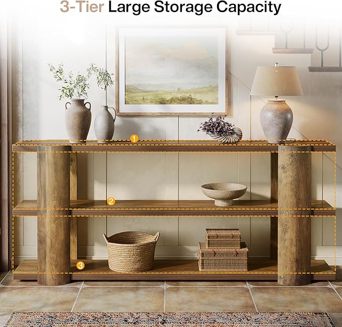 Tribesigns 70.87" Extra Long Console Table for Entryway, Narrow Wooden 3-Tier Sofa Table Behind Couch, Farmhouse Entryway Accent Table for Living Room, Hallway Foyer, Brown