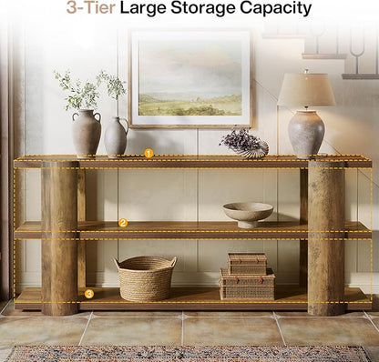 Tribesigns 70.87" Extra Long Console Table for Entryway, Narrow Wooden 3-Tier Sofa Table Behind Couch, Farmhouse Entryway Accent Table for Living Room, Hallway Foyer, Brown