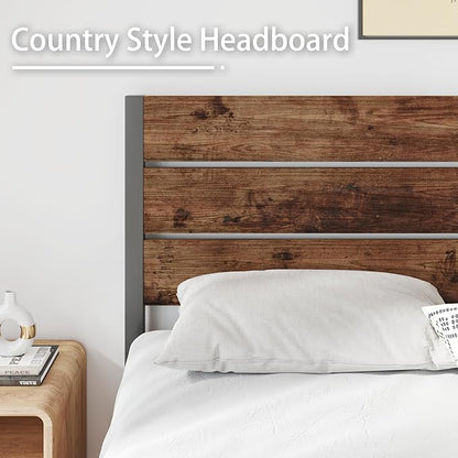 Queen Bed Frame with Headboard and Footboard, with Under Bed Storage, All-Metal Support System, No Box Spring Needed, Easy Assembly,Rustic Brown