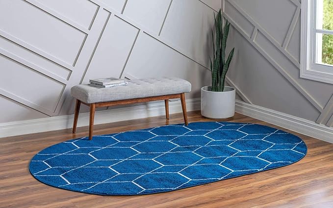 Unique Loom Trellis Frieze Collection Area Rug - Geometric (7' 10" x 10' Oval, Navy Blue/ Ivory)