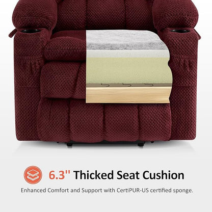 MCombo Dual Motor Power Lift Recliner Chair for Elderly, Lay Flat Lift Chair with Heat and Massage, Petite Lift Chair, Cup Holders, USB A&C Ports, Fabric 7893 (Small, Burgundy)