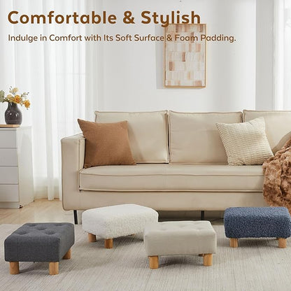 Small Foot Stool Ottoman, Linen Footstool Ottoman Foot Rest for Couch, Rectangle Footstools and Ottomans Small for Living Room, Entryway and Bedroom (Gray)