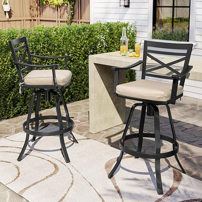 Pellebant 4 Pack Sunbrella Outdoor Bar Stools 30", Aluminum Swivel Patio Bar Height Bar Stools with Footrest and Backrest, for Deck Lawn Garden(Canvas Antique Beige)