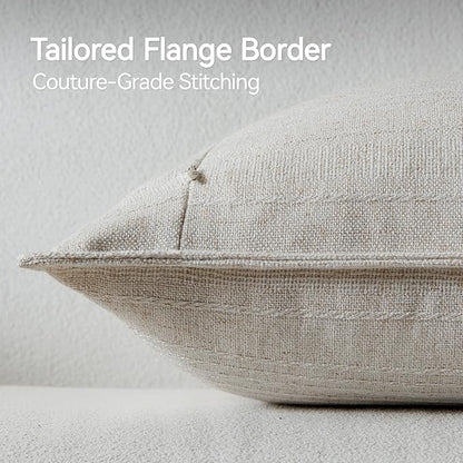 a moment Linen Pillow Covers Set of 2,Boho Farmhouse Throw Pillowcases Neutral Textured Decorative Covers for Couch Sofa Bed,Soft Linen Blend Accent Case Cushion Christmas Home Decor 20"x12"Ivory