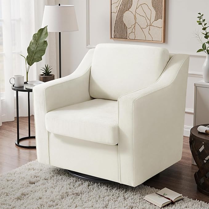 UIXE Swivel Accent Chair, Chenille Upholstered Arm Chair for Living Room, Modern Club Armchair Comfy Single Sofa Bedroom Reading Seat with Lumbar Pillow - Cream Beige