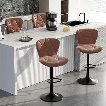 Bar Stools Set of 4,Adjustable Swivel Barstools, Faux Leather Bar Chairs,Upholstered Counter Height with High Backrest for Kitchen Island, Brown