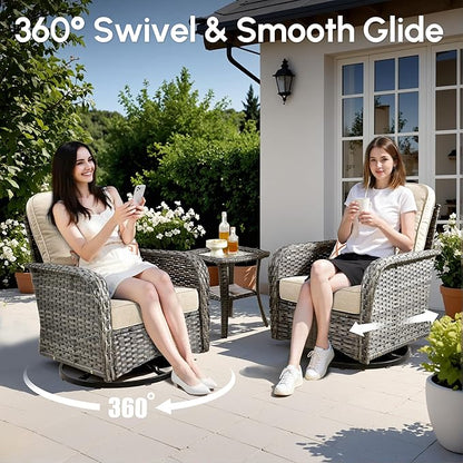 7 PCS Patio Outdoor Furniture Set with Swivel Rocking Chairs,All Weather Wicker Rattan Patio Seating Sofa and Chairs Set,Outdoor Conversaiton Sets for Deck Yard Prrch Garden Poolside,Beige