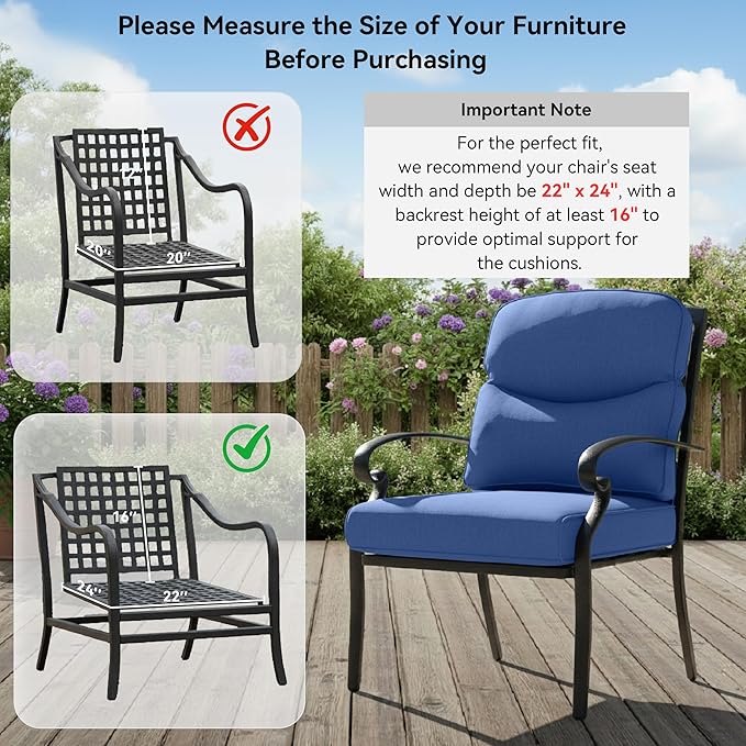 9-Piece Outdoor Patio Cushion Set - Fade & Water Resistant with Removable Olefin Cover, 22x24x4 Inch Memory Foam Cushions for Wicker Sectional Sofa – Blue/Crescent
