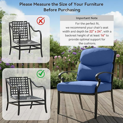 Patio Chair Cushions 5 Packs - Outside 22x24 High Back Water-Resistant Cushion with Zipper Cover for Outdoor Glider Rocking Chairs Loveseat 3-seat Couch Sofa – Blue/Crescent