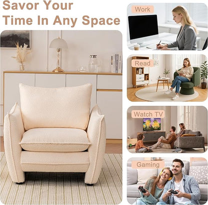 Oversized Armchair, Modern Accent Chair Upholstered in Soft Cloud Fabric with Plush Cushions – Comfy Lounge Chair for Reading Nook, Living Room, and Bedroom (Beige, Set of 1)