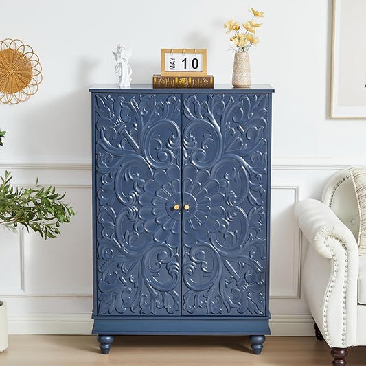 Sideboard Buffet Cabinet with Storage, Kitchen Storage Cabinet with Adjustable Shelves and 2 Doors, Vintage Accent Table for Living Room, Hallway (Blue)