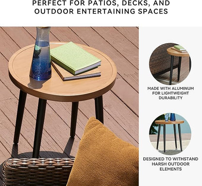 Signature Design by Ashley Horizon Hall Casual Outdoor End Table with 4 Legs, Light Brown & Black