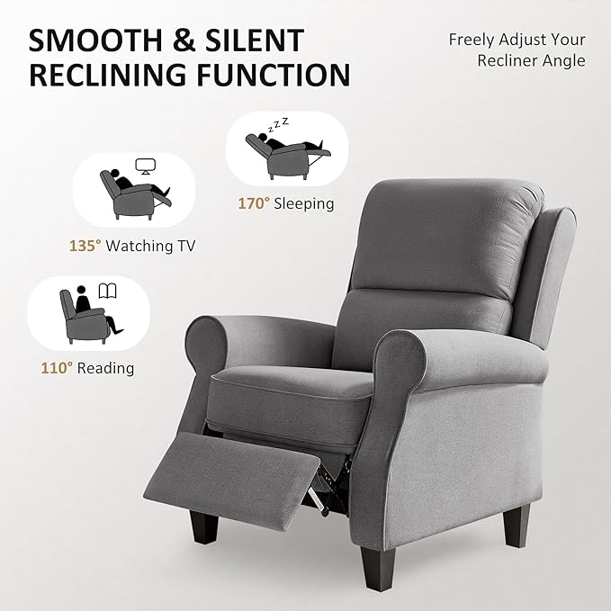 Recliner Chair for Living Room, Modern Reclining Sofa Home Theater Seating with Upholstered Push Back, Mid-Century Reclining Armchair with Lumbar Support, Bedroom, Reading Nook, Office, Set of 2