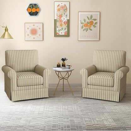INZOY Swivel Accent Chair Set of 2, Mid Century Modern Reading Chair, Upholstered Swivel Square Chair for Living Room Bedroom Small Spaces, Fully Assembled, Brown Stripe