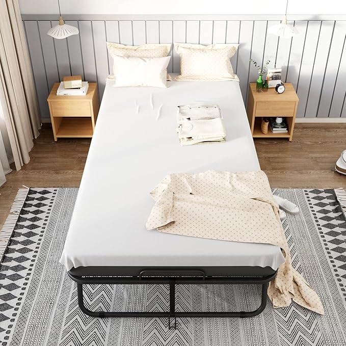 Greenvelly Folding Bed with Mattress,75" x 31" Foldable Beds for Adults, Roll Away-Bed with Mattress and Metal Frame for Home Office,Guest,Living Room