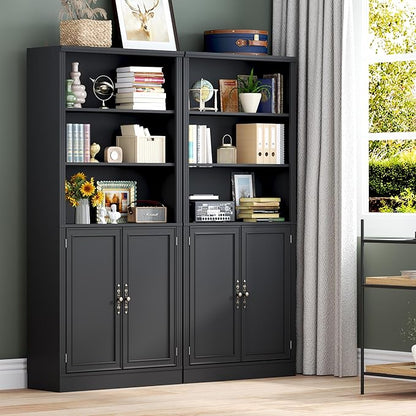 71.4" Tall Bookshelf with Cabinet, 5-Tier Floor Standing Bookcase with Doors & Adjustable Shelves, 31.5" Wide Storage Shelf, Metal Handles, Modern Organizer for Home Office, Living Room