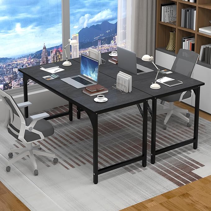 StarGraph Home Office Desks 47 Inch Large Office Desk with Sturdy Metal Frame Modern Computer Desk Gaming Study Writing Work from Home Desks, Black