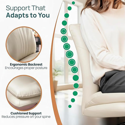 NYPOT Armless Desk Chair with Wheels for Criss Cross Sitting - Cross Legged Wide Armless Chair - Adjustable Vanity 360° Swivel Stool and 120° Rocking Wide Seat Comfy for Home and Office, Color Ivory