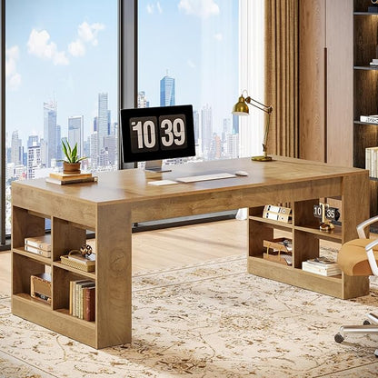 Tribesigns 71-Inch Executive Desk, Large Computer Office Desk with Storage Shelves, Modern Wood Writing Table Business Furniture Workstation for Home Office, Rustic Brown
