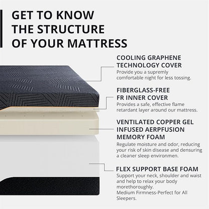 EGOHOME 14 inch Firm Queen Mattress, Memory Foam Mattress with Cooling Cover, Bed in a Box, CertiPUR-US Certified, Breathable and Supportive, Made in USA, 60''x80''x14'' Black