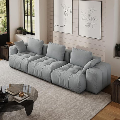 Cloud Sectional Couches, Comfort Linen Oversize Modular Sofas with Wide Deep Seat, Down Filled Modern Upholstered Sofa Couch for Living Room, Apartment,Grey