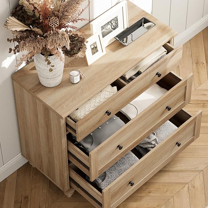 WAMPAT 3 Tier Bookshelf with 3 Drawers, 72" Tall Bookcase Large Farmhouse Display Book Case Shelf with 3-Tier Open Book Shelfs，Library Wood Bookshelves for Living Room,Kitchen, Oak(2PCS)